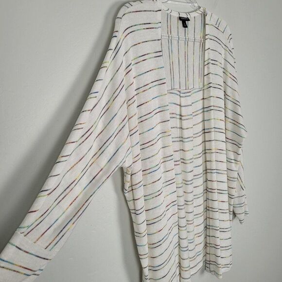 Torrid Cardigan Dolman Sleeve Long Open Front White Rainbow Multi Stripe Size 0X - Picture 9 of 13